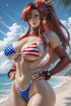 1girl 1girls 4th_of_july ai_generated america american_flag_bikini american_flag_bikini_top american_flag_print arm_warmer arm_warmers beach beachside blue_sky bracelet breasts clouds day day_time fourth_of_july hair_accessory heart_eyes heart_symbol high_res hires holidays hourglass_figure independence independence_day leg_warmers narrow_waist patriot patriotic patriotism pony_tail red_hair scarf stars stars_and_stripes stripes tengen_toppa_gurren-lagann under_boob united_states united_states_of_america wide_hips yoko_littner