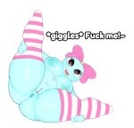 1girl asking_for_sex ass ass_focus big_breasts bow bubble_ass bubble_butt colored_nipples dandy's_world female_only nude pink_eyes poppy socks spreading_legs sticking_out_tongue stockings tagme tounge_out white_background