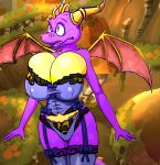 1girl 1girl big_breasts breasts dragon panties purple_skin scalie spyro spyro_the_dragon stockings swamp tail thick_thighs underwear video_games voluptuous