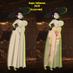 alcina_dimitrescu_(cosplay) animaniacs animaniacs_(2020) breasts carrying_person dress happy_halloween head_between_legs hello_female_medical_professional hello_nurse legs pyramid_(artist) resident_evil_8:_village sexy_woman transparent_clothing yuri