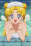 1girl adult_swim alluring bishoujo_senshi_sailor_moon bishoujo_senshi_sailor_moon_r bishoujo_senshi_sailor_moon_r_the_movie bishoujo_senshi_sailor_moon_s bishoujo_senshi_sailor_moon_s_the_movie bishoujo_senshi_sailor_moon_supers bishoujo_senshi_sailor_moon_supers_the_movie blonde_hair blue_eyes hot_spring in_water medium_breasts naked_towel onsen sailor_moon sepia_tone_(artist) toei_animation toonami towel_around_body usagi_tsukino