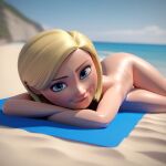 1girl 2025 ai_generated ass ass_grab blue_eyes breasts charles2001 closed_mouth dreamworks eyebrows female_only lipstick mr._peabody_and_sherman navel nipples nude_beach open_eyes patty_peterson pubic_hair sexy sexy_body yellow_hair