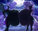 2_girls annoyed anthro black_skin blues64 breast_expansion breast_press corruption gigantic_breasts horn marauder6272 my_little_pony nightmare_moon nightmare_rarity smirk symmetrical_docking wings
