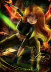 1girl arm_support arm_up axsens bangs belt black_belt black_gloves black_shirt breasts brown_hair clenched_hand closed_mouth disney female_only female_solo floating_hair gloves green_eyes green_pants heroine kim_possible kimberly_ann_possible lips lipstick long_hair long_sleeves looking_at_viewer makeup medium_breasts midriff naughty_face navel neck outstretched_arm pants pink_lipstick shirt shoes smile sneakers squatting straight_hair swept_bangs teenage_girl turtleneck turtleneck_shirt