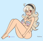 1girl alluring alternate_costume bare_legs big_breasts bikini bikini_top_only corrin_(fire_emblem) corrin_(fire_emblem)_(female) female_only fire_emblem fire_emblem_cipher fire_emblem_fates fire_emblem_warriors intelligent_systems naked_from_the_waist_down nintendo official_alternate_costume open_mouth raydango seashell_bikini seashell_bra shell_bikini swimsuit under_boob
