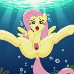 1girl ai_generated anus dragoncrystal female fluttershy fluttershy_(mlp) friendship_is_magic hasbro my_little_pony pony pussy solo underwater