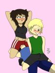 1girls 2boys anus_sniff artwork_(digital) ass_on_face ass_sniffing bisexual clothing facesitting friends gym_uniform ibispaintx jimmy_(cronohog) lisa_(cronohog) on_floor penis_fluid pussy_on_face semen sex sitting_on_lap sitting_on_penis steven_(cronohog) teen threesome vaginal_fluids
