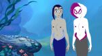 gray_skin hood mermaid mermaid_girl purple_eyes purple_hair raven_(dc) spider-gwen topless topless_female white_skin