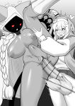 1girl 1girl1futa big_breasts blazblue blush bridget censored censored_genitalia censored_penis censored_pussy dark-skinned_female dark_skin fecharis futanari grayscale greyscale guilty_gear hyper_penis kaka_(blazblue) mask masked masked_female motion_lines penetration sex stomach_bulge taokaka tekkin_papa thrusting thrusting_into_pussy triangle_mouth useless_censoring vaginal_penetration