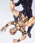 2boys cum cum_on_abs cum_on_face duo erect_nipples erect_penis erection gay_male hand_on_penis happy jujutsu_kaisen legs_open legs_up male male/male masturbation muscle muscular muscular_male nipples open_mouth pecs pectorals penis pink_hair pink_nipples red_eyes ryoumen_sukuna_(jujutsu_kaisen) satoru_gojo soynutts tattoos uniform yaoi