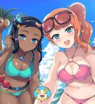  2020 2_girls alolan_exeggutor ambiguous_gender big_breasts bikini blue_eyes blush breasts chocolate_and_vanilla clothed_female dark-skinned_female dark_skin earrings eye_contact female_focus female_only glasses hair_ornament human kasai_shin light-skinned_female light_skin long_hair looking_at_viewer mature mature_female nessa_(pokemon) nintendo orange_hair pale-skinned_female pale_skin pokeball pokemon pokemon_sm pokemon_ss ponytail sonia_(pokemon) sunglasses_on_head tagme two_tone_hair video_game_character video_game_franchise yamper 