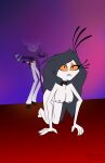 bdsm breasts hazbin_hotel kneel long_hair nipples on_model overly_exposed_sinner petplay unnamed_black_haired_sinner valentino_(hazbin_hotel) vivienne_medrano vivziepop