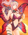 1girl 1girl 1girls absurd_res alluring animal_print bare_shoulders big_breasts bikini black_swimsuit bracelet brown_eyes butterfly_print butterfly_wings cleavage cowboy_shot facial_mark fairy_wings female_only fire_emblem fire_emblem_heroes forehead_mark grey_hair high_res intelligent_systems jewelry leotard navel nintendo official_alternate_costume one-piece_bikini plant plumeria_(fire_emblem) ponytail smile sunset swimsuit thorns truejekart twilight vines wings