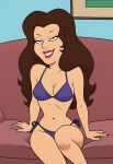 1girl 2025 ai_generated bikini blue_bikini breasts brown_hair d3rmal dr._amanda_rebecca family_guy house indoors long_hair normal_breasts sfw simple_background sitting sitting_on_couch smile smiling_at_viewer tagme