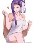 1girl 1girl :d absurd_res bangle bare_legs big_breasts black_eyes bracelet breasts cape cleavage crossed_legs earrings female_focus fire_emblem fire_emblem_gaiden hands_up headpiece heart high_res intelligent_systems jewelry legs long_hair looking_at_viewer naked_towel neck necklace nintendo open_mouth purple_hair simple_background sitting smile sonya_(fire_emblem) tiara tommy_(kingdukeee) towel twitter_username very_long_hair white_background