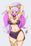1girl alluring arms_behind_head arms_up cleavage commission fire_emblem fire_emblem:_genealogy_of_the_holy_war fire_emblem_heroes high_res intelligent_systems ishtar_(fire_emblem) jewelry long_hair looking_at_viewer necklace nintendo purple_eyes purple_hair raydango