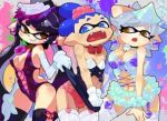 1boy 2_girls black_hair blue_eyes blue_hair bow boy_wearing_panties breasts callie callie_(splatoon) crossdress crossdress_male crossdressed_male crossdresser crossdressing crossdressing_male dress_lift embarrassed forced_crossdress forced_crossdresser forced_crossdressing forced_crossdressing_male genderswap genderswap_(mtf) gold_eyes horny inkling inkling_(boy) maid_uniform marie marie_(splatoon) multiple_girls nintendo panties sex_slave sex_toy splatoon squid white_hair