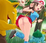 1girl arm arms art ass ass_focus assisted_exposure babe bag between_breasts big_breasts blue_(pokemon) blue_socks blush bottomless breasts brown_eyes brown_hair bulbasaur clenched_hand clenched_hands drowzee embarrassed erect_nipples_under_clothes evil_look evil_smile exposed_anus exposed_pussy female female_focus female_human forest grass happy hat high_res highres human kakuna leaf_(pokemon) leaning leaning_forward long_hair looking_at_viewer looking_back mankey miniskirt moaning neck nintendo no_panties open_mouth outdoors outside pokemoa pokemon pokemon_(game) pokemon_character pokemon_firered_and_leafgreen pokemon_frlg pussy red_eyes red_skirt running shiny shiny_skin shirt shoes shy skirt skirt_lift sleeveless sleeveless_shirt sneakers soara socks surprised tree uncensored upskirt venomoth victreebel wristband