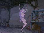 1girl big_breasts breasts disney edit female_only green_eyes hairy_pussy high_heels hips legs lipstick long_hair madam_mim naked_heels nipples nude purple_hair pussy screenshot screenshot_edit smile teeth the_sword_in_the_stone witch