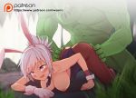  1boy 1girl animal_ears ass ass_grab breasts bunny_ears bunnysuit carrot gif grabbing groping league_of_legends monster muscle nipples nishino_(waero) pantyhose pink_eyes riven_(league_of_legends) torn_clothes torn_pantyhose waero wrist_cuffs yellow_eyes zac 