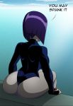 1girl ass ass_focus back_to_viewer bare_ass dat_ass dc_comics female_only female_solo high_resolution large_ass leotard looking_at_viewer purple_hair raven_(dc) ravenravenraven short_hair sitting superheroine teen_titans