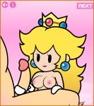 blonde_hair blue_earrings blush breasts crown game gif gloves handjob lipstick nintendo nipples nude paper_mario paper_peach peachypop34 princess_peach super_mario_bros.