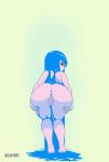  1_girl 1girl ass bard-bot barefoot bent_over black_eyes blue_eyes blue_hair borrowed_character breasts curvy cute dancing feet gif hot kelda_(akairiot) liquid_hair long_hair looking_at_viewer looking_back nude original pussy sexy signature simple_background splashing tiptoes uncensored water wide_hips 