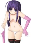  elbow_gloves gloves kagami_yuu long_hair lowleg lowleg_panties malariya panties purple_eyes purple_hair quiz_magic_academy thighhighs topless underwear undressing 