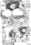 1boy 2girls 2gou aishite_ii_desu_tomo_(ff4_doujinshi) big_breasts cecil_harvey cleavage comic dialogue doujinshi embarrassed erect_sawaru fakku final_fantasy final_fantasy_iv huge_breasts monochrome paizuri penis rosa_farrell rydia yasakani_an