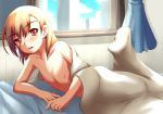 1girl ast_exception bed blanket blush collarbone completely_nude completely_nude_female female_only fuyutsuki_asuto indoors lying misaka_mikoto naked_sheet nipples nude nude_female small_breasts teen teen_girl teenage teenage_girl to_aru_kagaku_no_railgun to_aru_majutsu_no_index under_covers window young young_girl