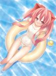  1girl aloe_(quiz_magic_academy) bad_id bikini blush bow cum flat_chest innertube long_hair one-piece_swimsuit partially_submerged pink_eyes pink_hair quiz_magic_academy rubber_duck ryo ryo_(artist) school_swimsuit school_swimsuit_flap solo swimsuit thigh_gap thighs water wet white_bikini white_school_swimsuit white_swimsuit 