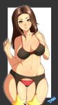 bbw big_ass bra clothed dixi-q hand_on_shoulder hentai lingerie long_hair looking_at_viewer panties shykidzstudios smile standing stockings waving