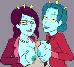 2girls big_breasts biting_lip breasts clothed double_paizuri looking_at_viewer male_pov nipples open_clothes paizuri pov rick_and_morty sideboob symmetrical_docking tagme threesome unity_(rick_and_morty) xxxx52