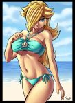 1girl alluring beach breasts female hair_over_one_eye nintendo parsujera_(artist) princess_rosalina rosalina side-tie_bikini super_mario_bros. swimsuit