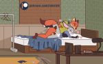 1girl anthro bed bedding blanket bottomless breasts canine clothed clothing disney fox from_behind_position furry gif inkeink judy_hopps lagomorph lying male male/female mammal nick_wilde on_side penetration penis pillow predator/prey pussy rabbit sex spoon_position spooning vaginal vaginal_penetration zootopia