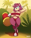  1girl 2018 amy_rose anthro big_breasts blush breasts clothing daredemon7000 eyelashes furry gloves green_eyes hair hammer hedgehog huge_breasts mammal piko_piko_hammer pink_hair sega thick_thighs tools voluptuous wide_hips 