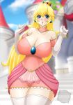 big_breasts blue_eyes breasts cleavage female princess_peach solo super_mario_bros. waifuholic yellow_hair