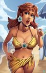 1girl beach breasts female ice_cream nintendo parsujera_(artist) princess_daisy super_mario_bros. swimsuit