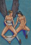 2girls angel angel_(tekken) areola bottomless breasts clitoral_masturbation clitoral_stimulation digital_media_(artwork) duo edithemad exposed_breasts female female/female female_only hand_holding human kazama_jun legs masturbation mostly_nude multiple_females multiple_girls namco nipples partially_clothed pussy tekken tekken_2 tekken_tag_tournament tekken_tag_tournament_2 wings yuri