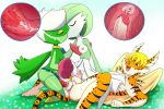 1boy 2girls anal anthro areola cum cum_in_pussy cum_inside dildo furry gardevoir green_hair interspecies jaguar kissing lonbluewolf nipples no_humans original_character pegging penis pokemon pussy richard_(rikarda) roserade sex sex_toy strap-on threesome wings yuri