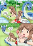  1girl breasts comic dragonair erection fellatio female female_human female_human/male_pokemon human/pokemon interspecies leaf_(pokemon) leafs_adventure male_pokemon oral palcomix partially_clothed pokemon pokepornlive red_skirt skirt topless 