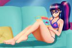 1girl bespectacled bra equestria_girls female female_only focus_bx friendship_is_magic glasses humanized indoors long_hair looking_at_viewer mostly_nude my_little_pony panties ponytail sitting solo twilight_sparkle twilight_sparkle_(mlp)