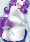 1girl 2013 anthro anthrofied ass blue_eyes blush breasts cutie_mark equine fladdykin friendship_is_magic fur furry hair high_res horn long_hair looking_at_viewer mammal my_little_pony one_eye_closed purple_hair rarity side_boob smile unicorn white_fur