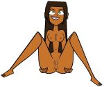  1girl alejandro_burromuerto_(tdi) anus codl_(artist) dark-skinned_female dark_skin female_only full_body genderswap genderswap_(mtf) green_eyes latina latino looking_at_viewer m pussy rule_63 simple_background sitting smile soul_patch spread_legs total_drama_island white_background 