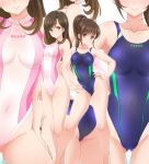 2_girls alluring ass ayumu_(ayumumkrg) black_hair breasts brown_eyes collarbone competition_swimsuit contrapposto full_body hands_on_hips hayami_sena highleg highleg_swimsuit long_hair looking_at_viewer mashin_sentai_kiramager medium_breasts multiple_girls multiple_views one-piece_swimsuit ooharu_sayo ponytail sena_hayami small_breasts standing super_sentai swimsuit turtleneck voluptuous white_swimsuit zoom_layer