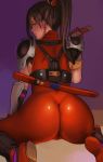  alluring ass brown_hair butt_crack dantewontdie kunoichi light_skin ninja ponytail sheath skin_tight solo soul_calibur source_request taki 