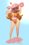 1girl female hat one-piece_swimsuit one_eye_closed princess_peach robert_porter standing super_mario_bros. swimsuit