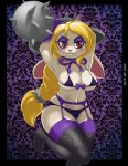 1girl 2018 abstract_background anthro black_border blonde_hair border bra breasts broodals buckteeth clothed clothing digital_media_(artwork) eyelashes eyeshadow fishnet fishnet_legwear furry garter_straps hair hariet_(mario) high_res lagomorph legwear long_hair makeup mammal nintendo panties rabbit red_eyes shinsuke signature smile super_mario_bros. super_mario_odyssey teeth underwear video_games