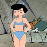 1_girl 1girl betty_rubble black_hair bra brunette female female_only light_blue_bra light_blue_panties looking_at_viewer milf mostly_nude panties short_black_hair short_hair solo standing the_flintstones underwear underwear_only