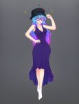 breasts cleavage dress glasses grey_background hat purple_dress purple_eyes purple_hair roblox roblox_avatar socks watermark white_socks zyreen